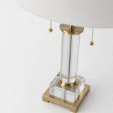 Berkeley Designs Positano Table Lamp, clear crystal and brass with white shade, detail