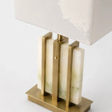Berkeley Designs Santorini Table Lamp, translucent alabaster and brushed brass with white shade, detail
