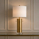 Berkeley Designs Toledo Table Lamp, brushed brass and clear crystal with white shade, room setting