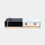 Boca do Lobo Metamorphosis Center Table in Sahara Noir marble and glass with gold plated creatures, available from Touched Interiors UK