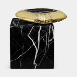 Boca do Lobo Stonehenge Side Table in Nero Marquina marble with hand-hammered brass