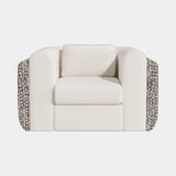 Casa Magna Archie Armchair, ivory fabric with patterned sides, available from Touched Interiors UK