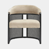 Casa Magna Grace Vintage Armchair, ivory fabric with black frame and cane, available from Touched Interiors UK