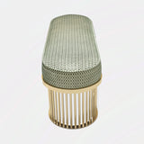 Castro Lighting Grace Bench in fabric upholstery with a gold-plated brass base, available from Touched Interiors UK
