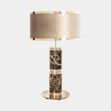 Castro Lighting Sparta Table Lamp in gold-plated brass with marble and a fabric lampshade, available from Touched Interiors UK