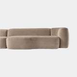 Catone modular sofa in sand velvet, side view of the chaise end