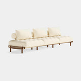Mezzo Collection Gandy Sofa, Settes Abacos Natta fabric, matte walnut frame, polished brass, available from Touched Interiors UK