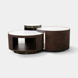 Caffe Latte Antigua Coffee Table Set in Carrara marble and walnut root