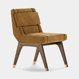 Mezzo Collection Caron Dining Chair, Alhambra Jimena 05 fabric, matte walnut frame, polished brass, available from Touched Interiors UK