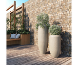 Colonna Stone Grey Luxury Floor Vase, pair on an outdoor terrace