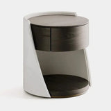 Colosseum Leather Side Luxury Bedside Table: ivory genuine leather sides (Cat B) with a matt dark wood interior
