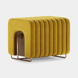 Mezzo Collection Rivers Stool, Alhambra Jimena 15 fabric, matte walnut, polished brass, available from Touched Interiors UK