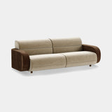 Mezzo Collection Rollins Sofa, Alhambra Jimena 26 and 28 fabric, matte walnut, polished brass, available from Touched Interiors UK