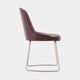 Domkapa Anna Sled Dining Chair, view 2, in burgundy leather on a Gold Brushed sled