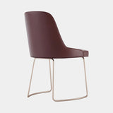 Domkapa Anna Sled Dining Chair, view 4, in burgundy leather on a Gold Brushed sled