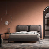 Alar Bed, dark grey upholstery, front view