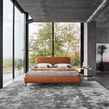 Aris Bed, rust orange fabric, front view