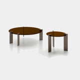 Ditre Italia Aulos Coffee Table, wide and side tables in bronze glass with light brown frames, front view