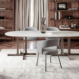 Ditre Italia Nell Dining Table, oval table with white marble top and light brown base, front view