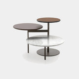 Ditre Italia Tris Coffee Table, marble and walnut tops shown together, front view