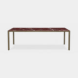 Doria Slender Metal Base Luxury Dining Table in Rosso Levanto marble