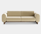 Illuminate Your Living Room with the Ellis Modern Curved Sofa. Elevate your living room with the Ellis sofa by Mezzo Collection. This modern masterpiece features an inviting curved design, luxurious fabric upholstery, and a sleek matte walnut frame, perfect for creating a warm and inviting atmosphere for entertaining guests or relaxing in style.