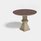 Elodie Lacquered Luxury Side Table: matt walnut top on a taupe lacquered base