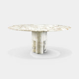 Flavianus Round Sculpted Marble Luxury Dining Table in Calacatta Gold marble