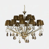 Castro Lighting Vienna Chandelier in gold-plated brass with crystal and fabric shades, available from Touched Interiors UK