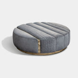 Giorgio Collection Charisma Round Ottoman in grey velvet with a light gold chrome base