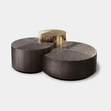 Giorgio Collection Infinity Triple Coffee Table in high gloss makore mahogany veneer and light gold chrome
