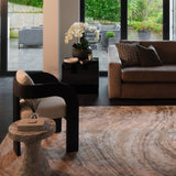 Hand-Woven Calacatta Marble Viscose Rug, shown in a room setting