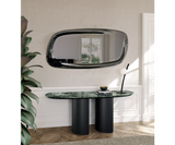Modern glass wall mirror, perfect for contemporary living spaces.