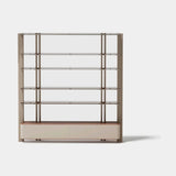 Holborn Modular Luxury Bookcase: matt taupe finish with metal-trimmed shelves and a three drawer base