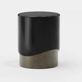Iris Two Tone Luxury Side Table: gloss black lacquer top on a metal-finish base