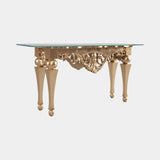 Florence Console Table with a gold leaf carved base and glass top