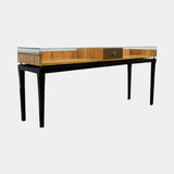 Gerard Console Table in dark lacquer with a wood top and gold details