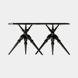 Spear Console Table with a wood veneer top on gold spear legs