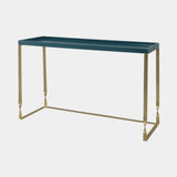 Twiggy Console Table with a blue lacquered top on a gold stainless steel frame
