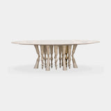 Zoe Dining Table 220 cm, in cream marble on a champagne slatted base
