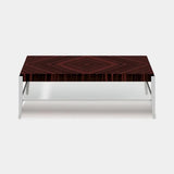 Kendal Two Tier Luxury Coffee Table: gloss dark wood top with a polished metal frame and glass shelf