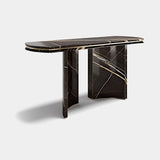 Logan Sahara Noir Marble Console Table: Luxury Entryway Furniture: sahara Noir marble with polished brass inserts