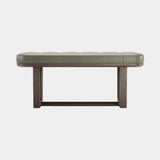 Domkapa Vincent Bench, view 1, in grey green leather with a dark stained ash frame