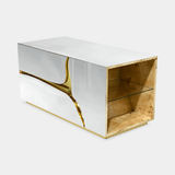 Boca do Lobo Lapiaz Nightstand, three-quarter view of the gold interior