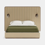 Mezzo Collection Como Bed, Alhambra Jimena 26 fabric, matte walnut frame, polished brass, available from Touched Interiors UK