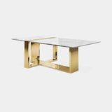 Luxxu Vertigo Dining Table in polished brass and Carrara marble