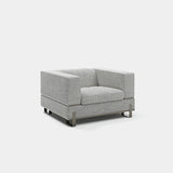 Margon Wide Low Luxury Armchair: light grey fabric (Cat B) with metal feet