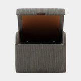 Domkapa Adley Pouf, view 2, in grey woven fabric with a leather pull
