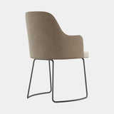 Domkapa Anna Sled Dining Chair with Armrests, view 4, in light beige fabric on a Black Texturized sled