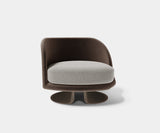 Modern Comfort in a Curved Embrace: The Espresso Armchair by Touched Interiors - Experience the ultimate in modern comfort with the Espresso Armchair by Touched Interiors. Inspired by the classic espresso cup, this captivating piece features a curved back that invites you to relax and unwind. The luxurious upholstery and sleek epoxy iron base with a bronze finish add a touch of sophisticated elegance to your living room.